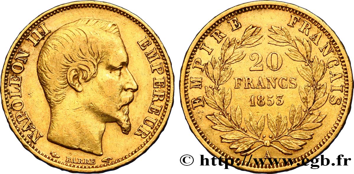 20 francs or Napoléon III, tête nue 1853 Paris F.531/1 BC35 