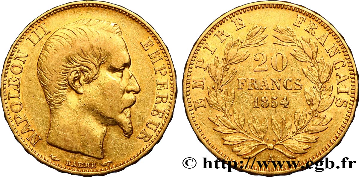 20 francs or Napoléon III, tête nue 1854 Paris F.531/2 MB35 