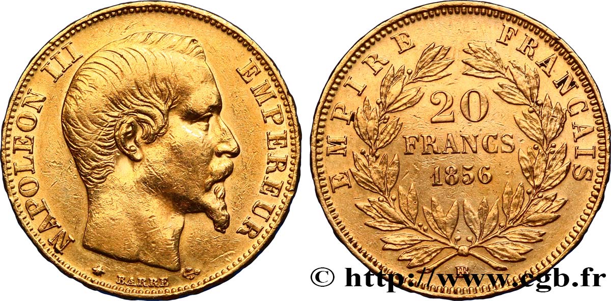 20 francs or Napoléon III, tête nue 1856 Strasbourg F.531/11 MBC 