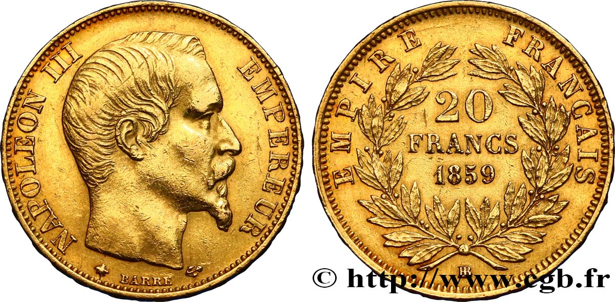 20 francs or Napoléon III, tête nue 1859 Strasbourg F.531/16 MBC45 