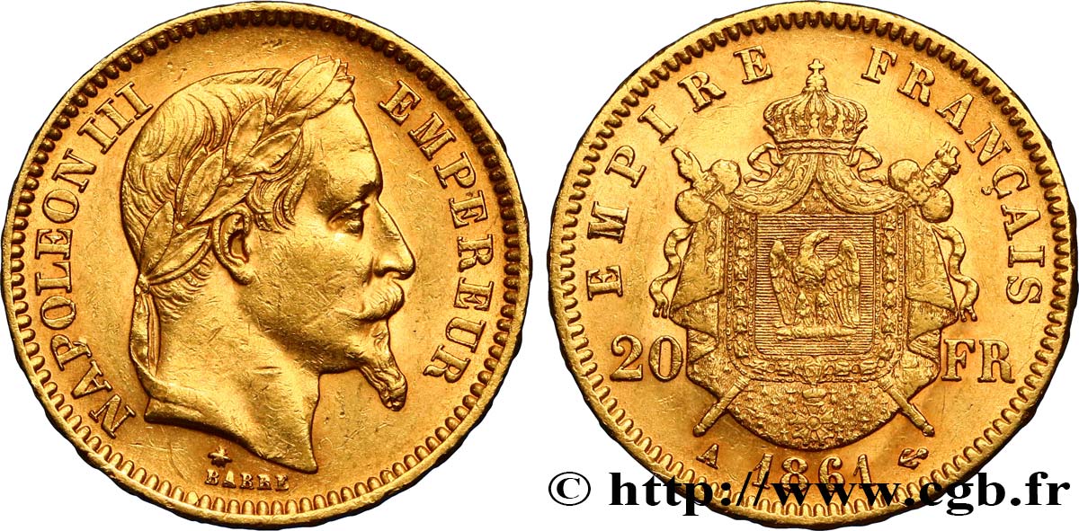 20 francs or Napoléon III, tête laurée 1861 Paris F.532/1 TTB45 