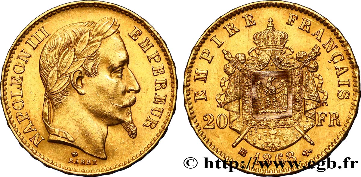 20 francs or Napoléon III, tête laurée 1868 Strasbourg F.532/19 BB52 