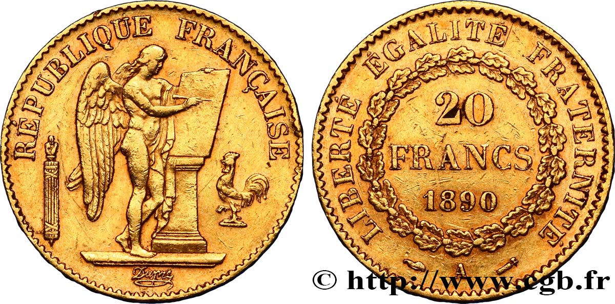 20 francs or Génie, Troisième République 1890 Paris F.533/14 SS45 