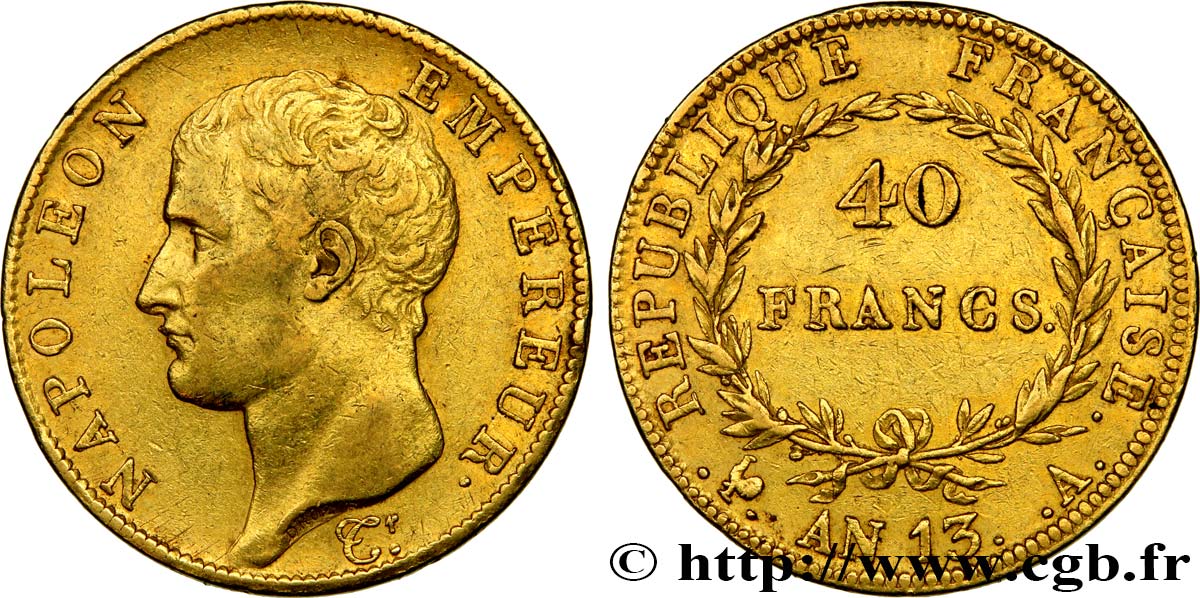 40 francs or Napoléon tête nue, Calendrier révolutionnaire 1805 Paris F.537/1 BB45 