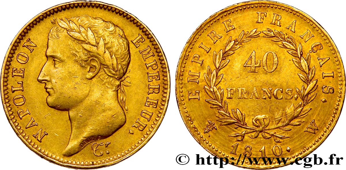 40 francs or Napoléon tête laurée, Empire français 1810 Lille F.541/5 AU50 