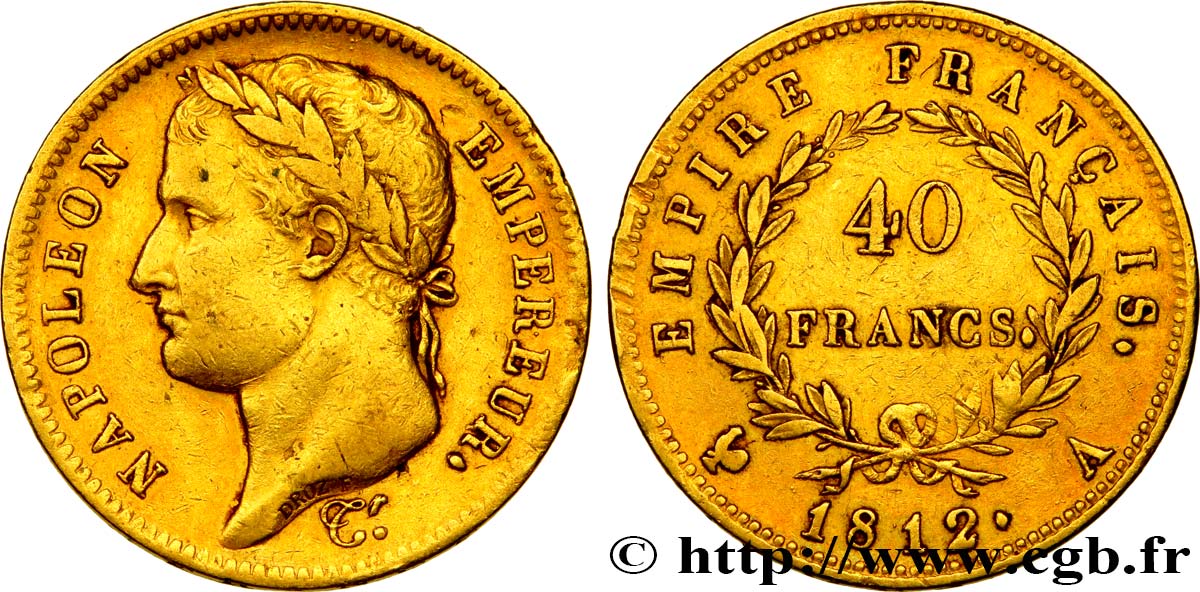 40 francs or Napoléon tête laurée, Empire français 1812 Paris F.541/9 MBC40 