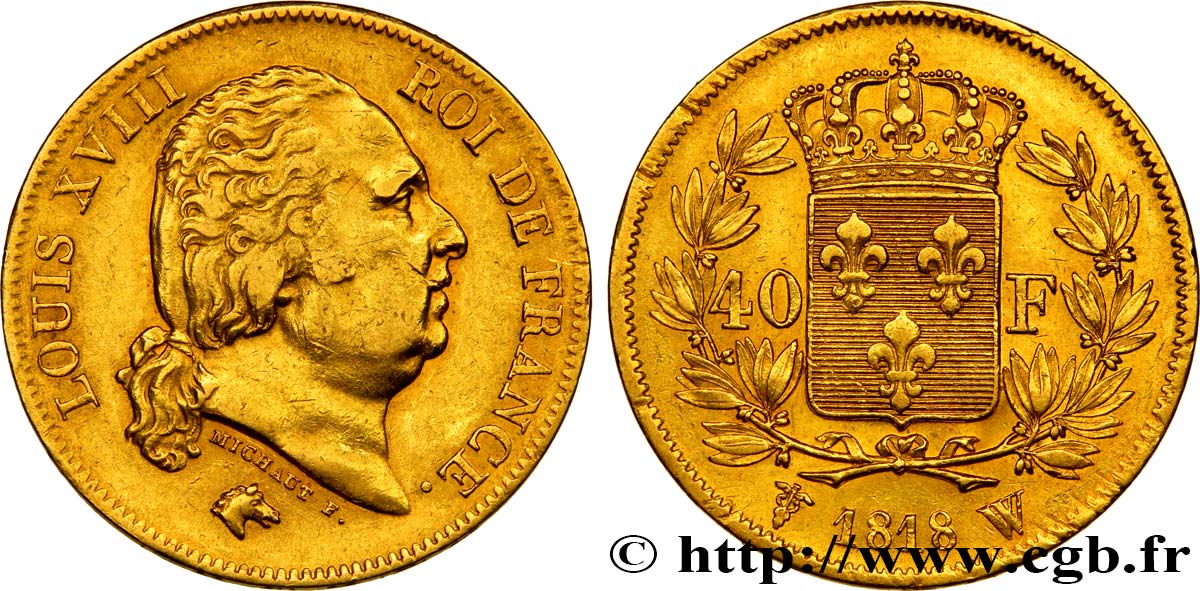 40 francs or Louis XVIII 1818 Lille F.542/8 MBC50 