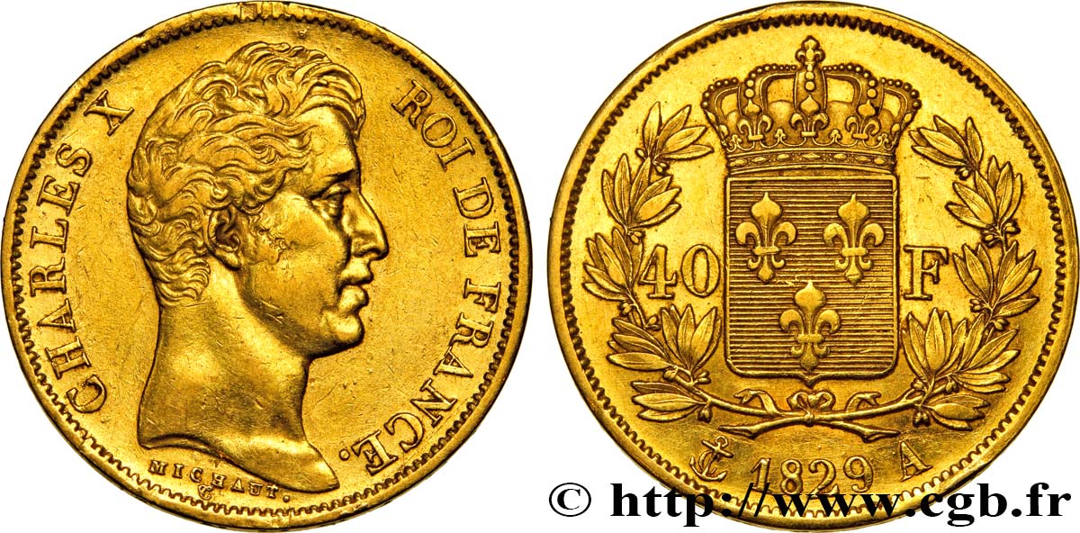 40 francs or Charles X, 2e type 1829 Paris F.544/4 AU50 