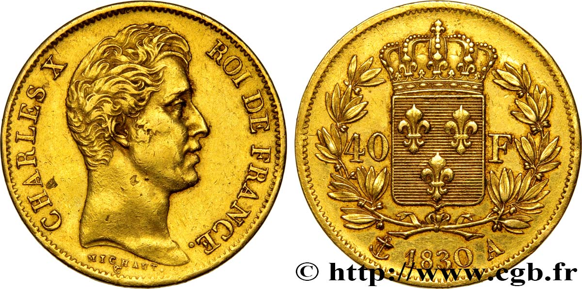 40 francs or Charles X, 2e type 1830 Paris F.544/5 SS50 