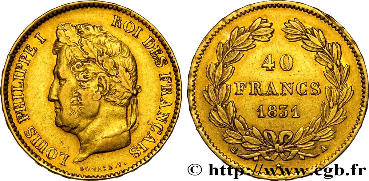 40 francs or Louis-Philippe 1831 Paris F.546/1 MBC48 