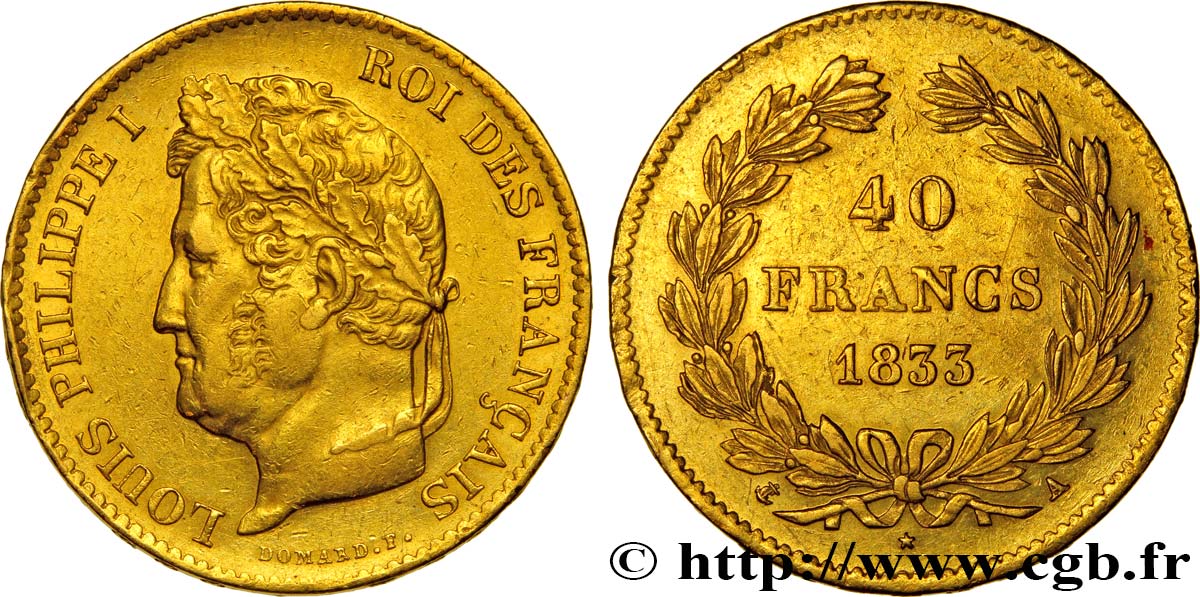 40 francs or Louis-Philippe 1833 Paris F.546/5 XF48 
