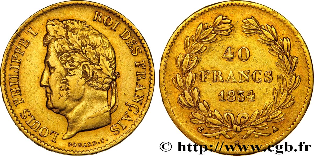 40 francs or Louis-Philippe 1834 Paris F.546/6 BB45 