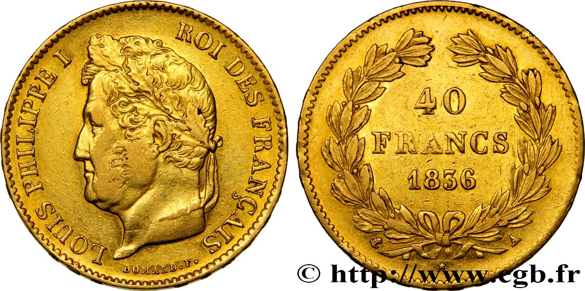 40 francs or Louis-Philippe 1836 Paris F.546/9 XF48 
