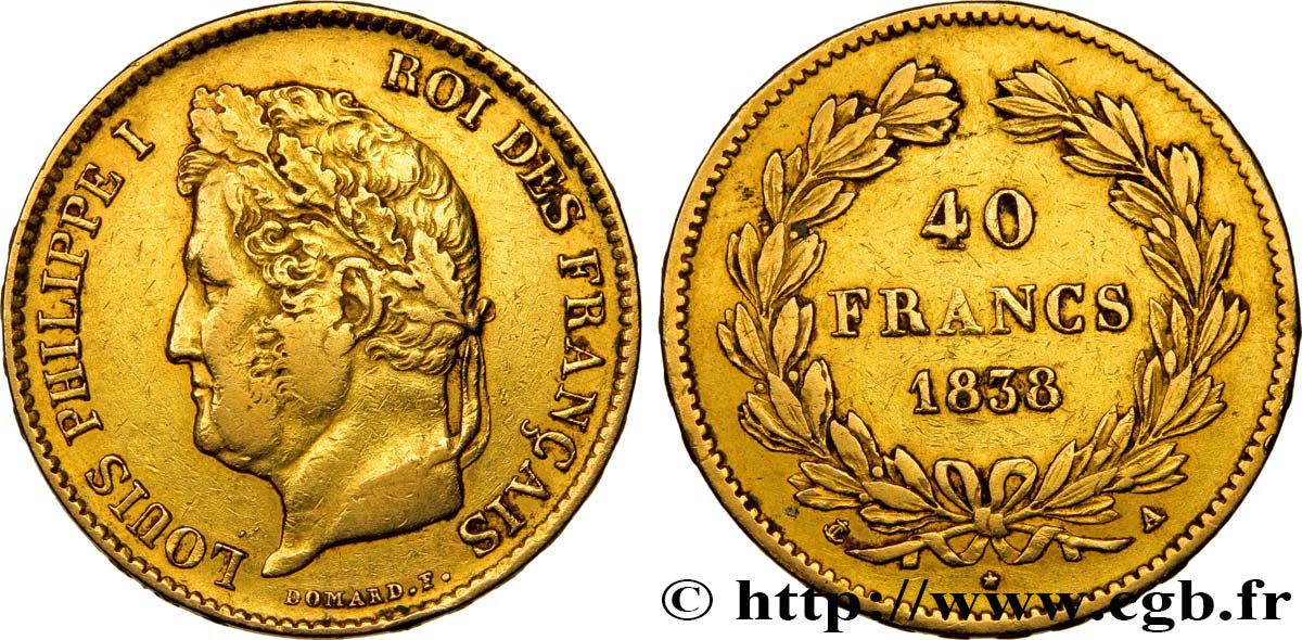 40 francs or Louis-Philippe 1838 Paris F.546/11 XF40 