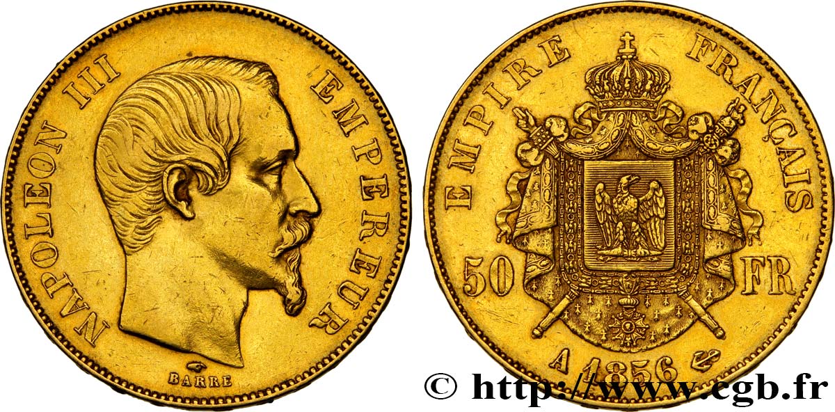 50 francs or Napoléon III, tête nue 1856 Paris F.547/3 MBC45 