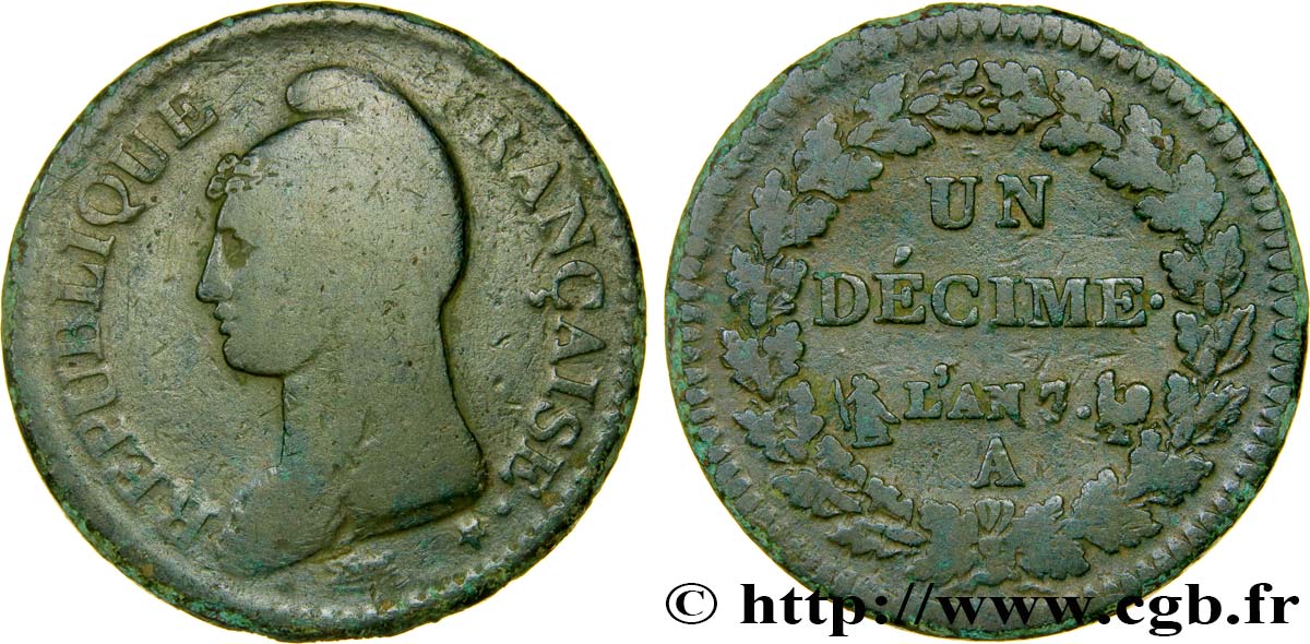 Un décime Dupré, grand module 1799 Paris F.129/20 TB20 