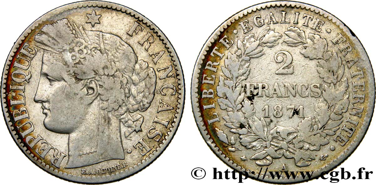 2 francs Cérès, avec légende 1871 Paris F.265/4 VF20 