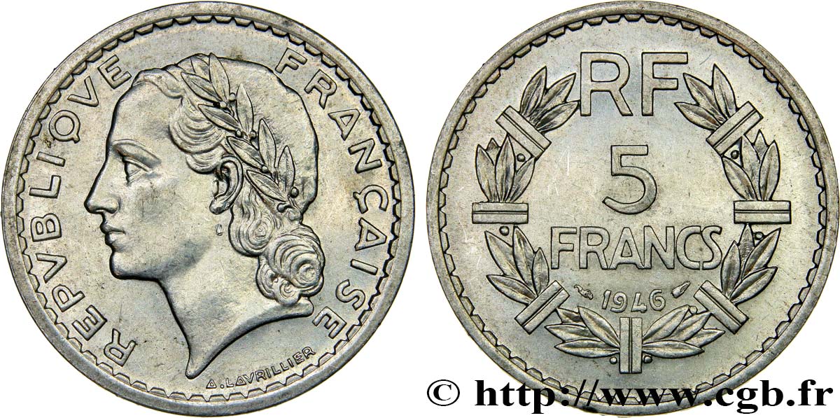 5 francs Lavrillier, aluminium 1946  F.339/6 SPL62 