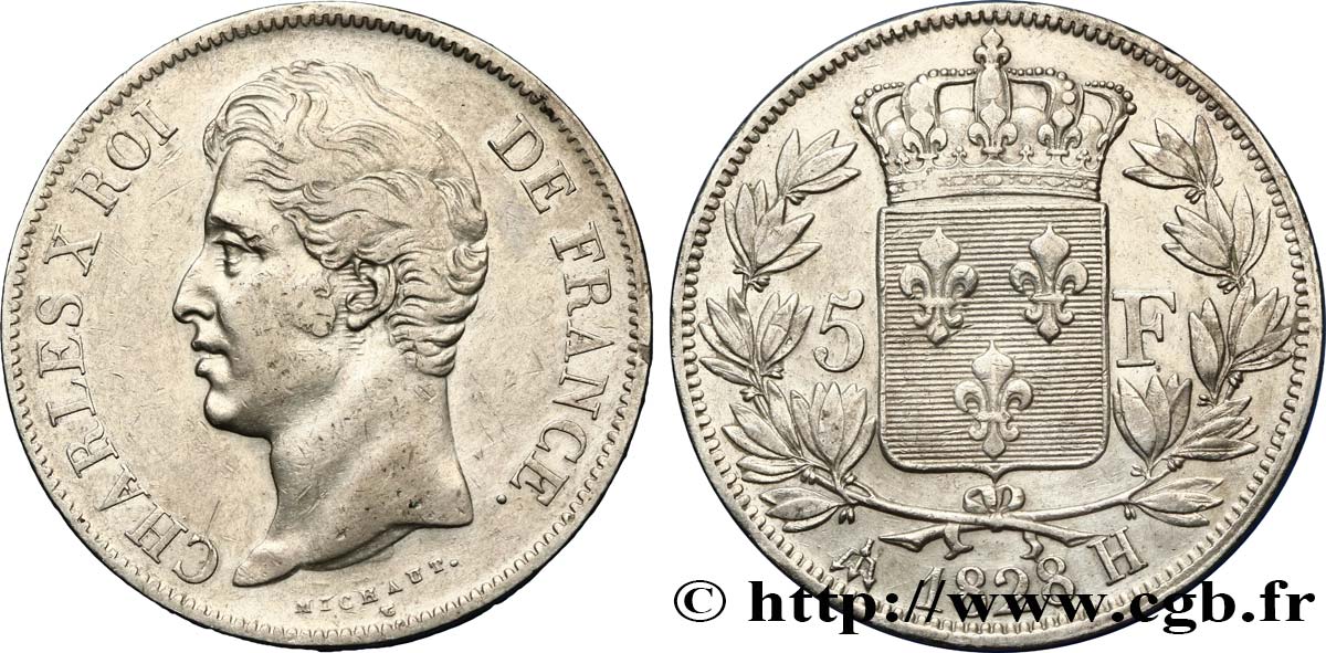 5 francs Charles X, 2e type 1828 La Rochelle F.311/18 TTB42 