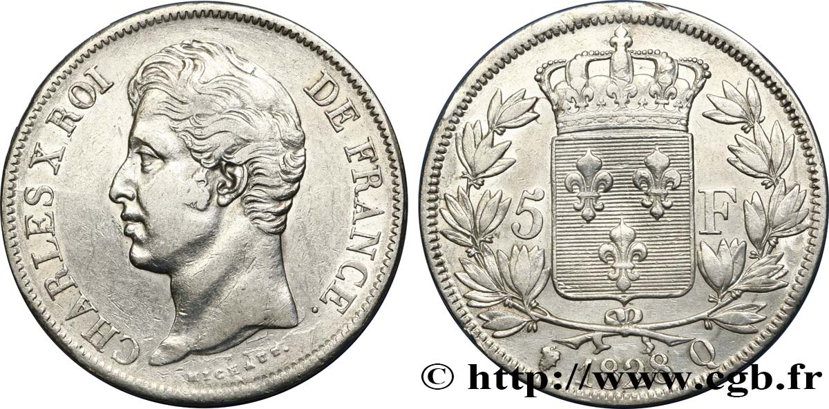 5 francs Charles X, 2e type 1828 Perpignan F.311/24 TTB42 