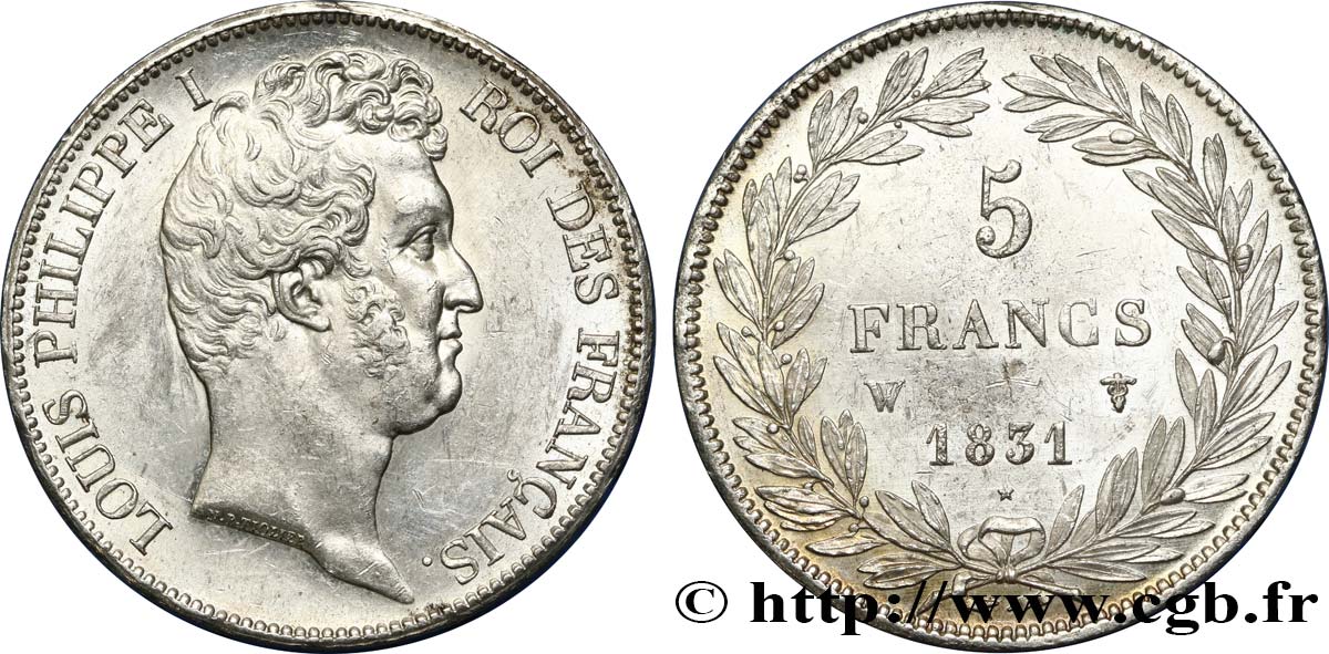5 francs type Tiolier avec le I, tranche en creux 1831 Lille F.315/27 BB52 