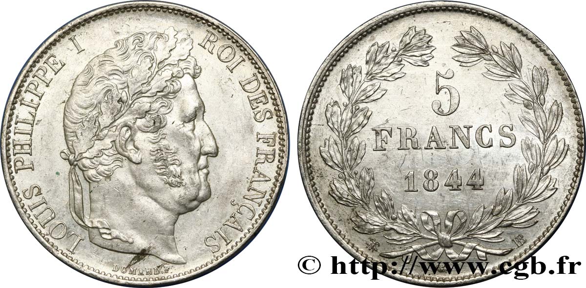 5 francs IIIe type Domard 1844 Strasbourg F.325/3 AU54 