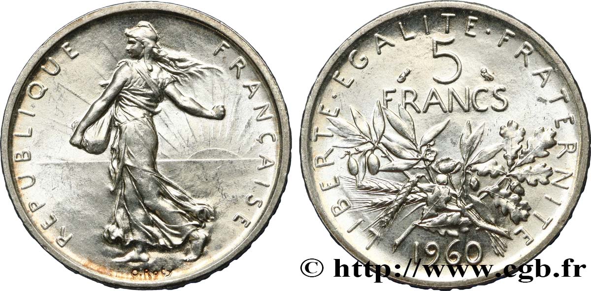5 francs Semeuse, argent 1960 Paris F.340/4 SPL64 