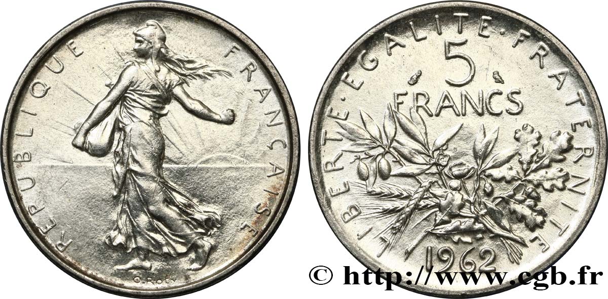 5 francs Semeuse, argent 1962 Paris F.340/6 SUP60 