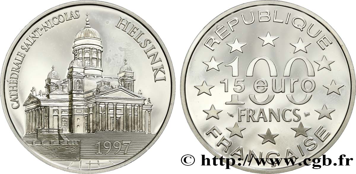Belle Épreuve 15 euro / 100 francs - La Cathédrale Saint-Nicolas (Helsinki, Finlande) 1997 Paris F.2026 1 SC 