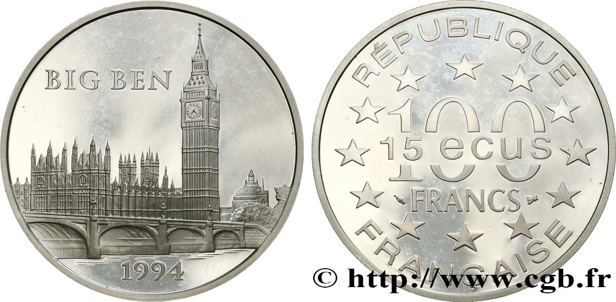 Belle Epreuve 15 écus / 100 francs - Big Ben (Londres, GB) 1994  F.2007 1 EBC 