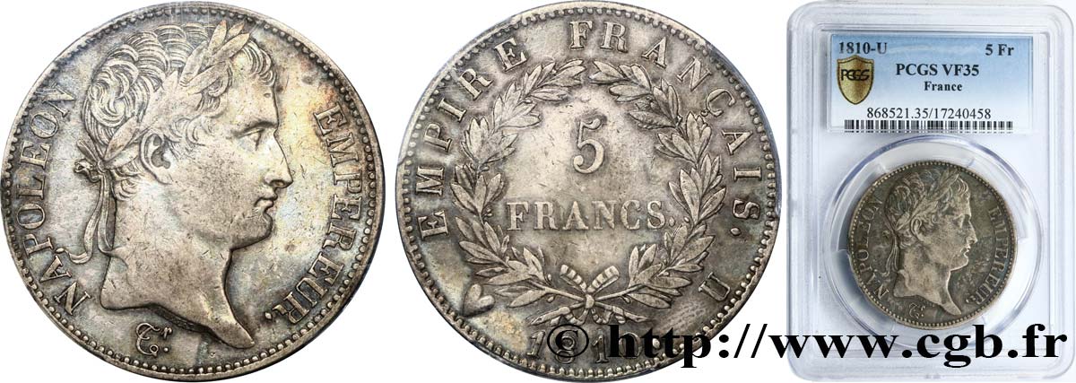 5 francs Napoléon Empereur, Empire français 1810 Turin F.307/25 S35 PCGS