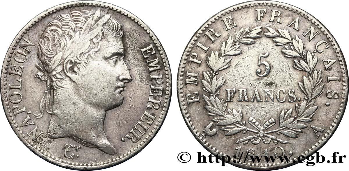 5 francs Napoléon Empereur, Empire français 1810 Paris F.307/14 MBC 
