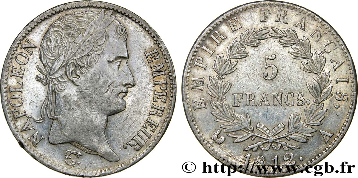 5 francs Napoléon Empereur, Empire français 1812 Paris F.307/41 q.SPL 