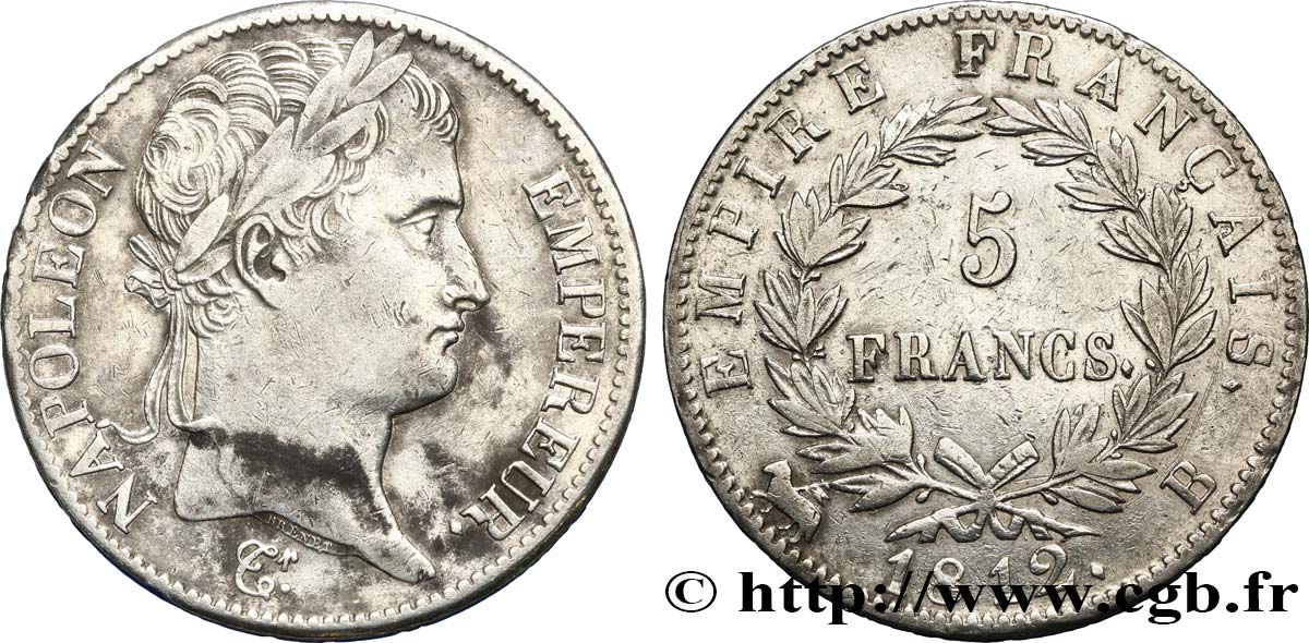 5 francs Napoléon Empereur, Empire français 1812 Rouen F.307/42 TB+ 