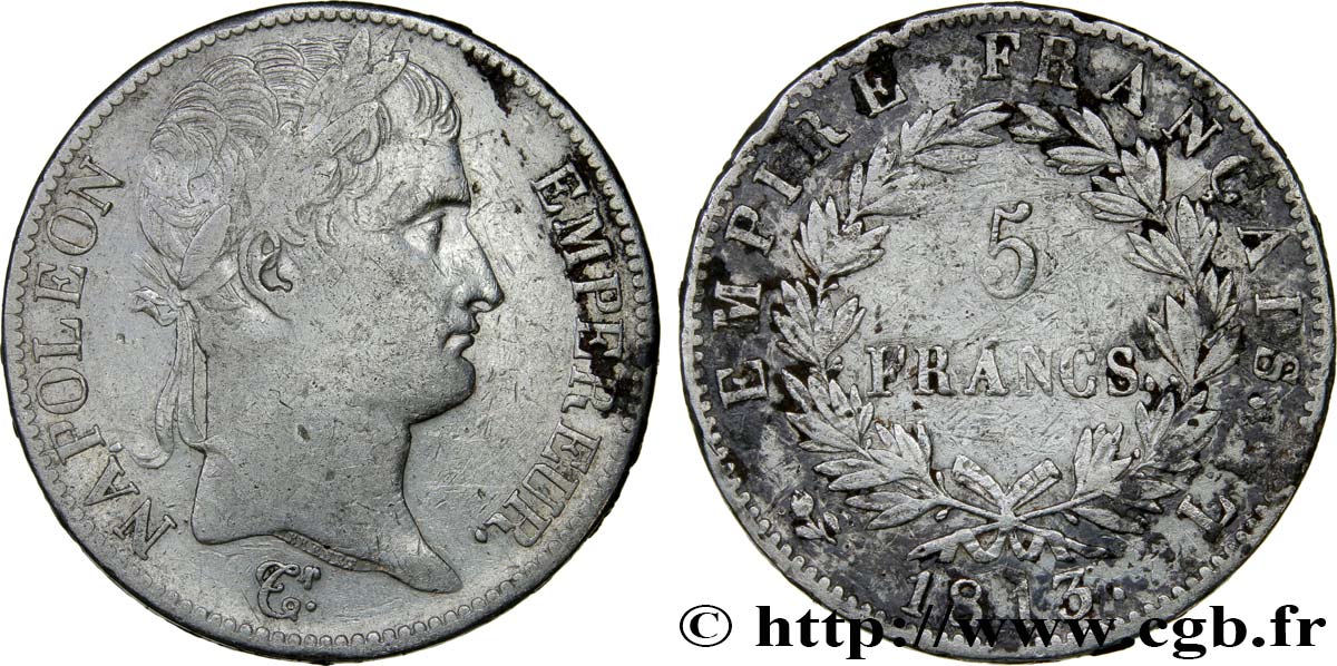 5 francs Napoléon Empereur, Empire français 1813 Bayonne F.307/67 B+ 