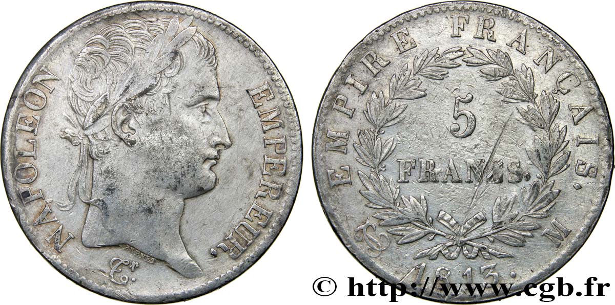 5 francs Napoléon Empereur, Empire français 1813 Toulouse F.307/68 XF 