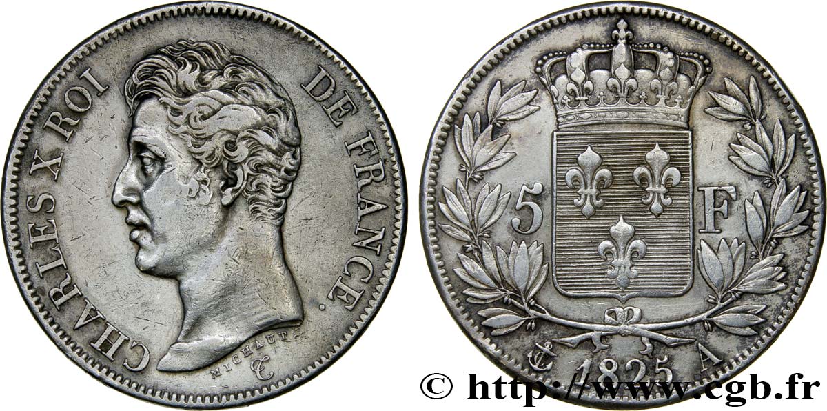 5 francs Charles X, 1er type 1825 Paris F.310/2 MBC45 
