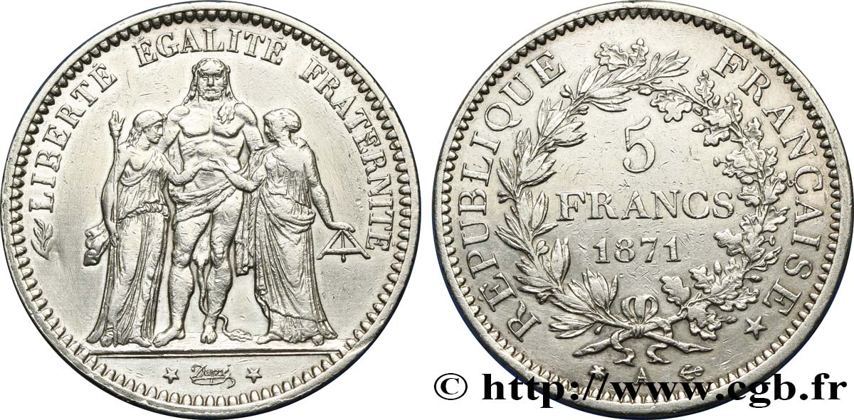 5 francs Hercule 1871 Paris F.334/2 SS45 