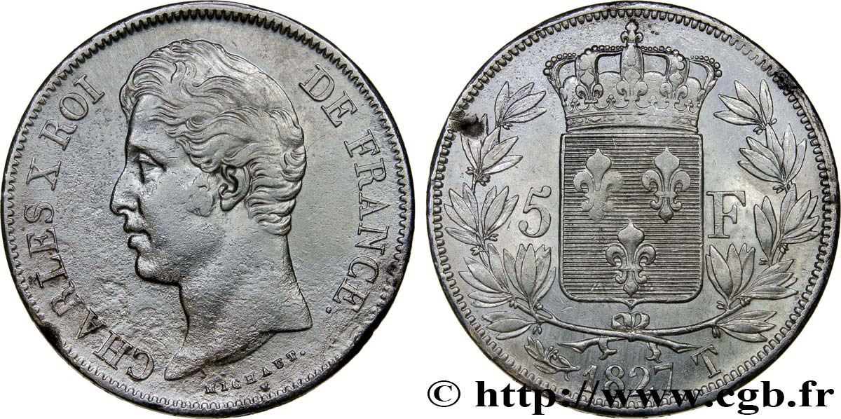 5 francs Charles X, 2e type 1827 Nantes F.311/12 MBC 