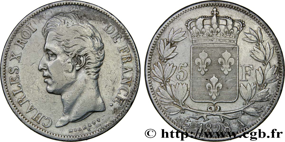 5 francs Charles X, 2e type 1828 Paris F.311/14 S35 