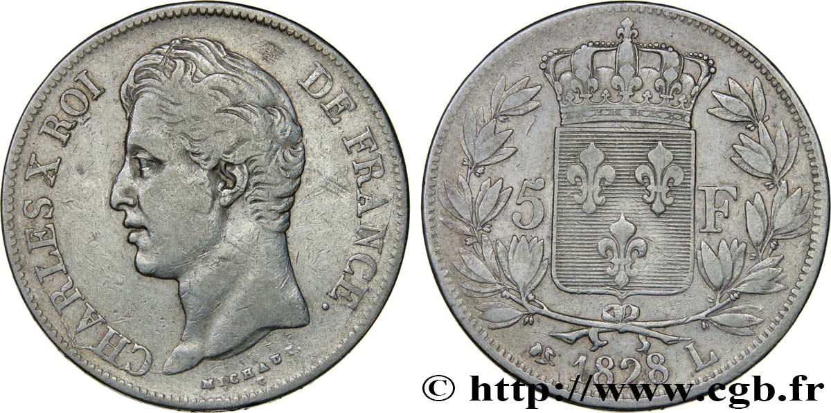 5 francs Charles X, 2e type 1828 Bayonne F.311/21 TB25 