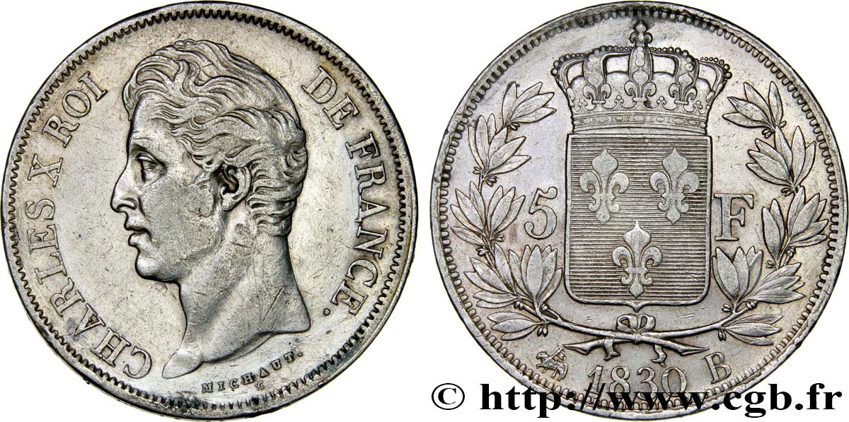 5 francs Charles X, 2e type 1830 Rouen F.311/41 XF42 