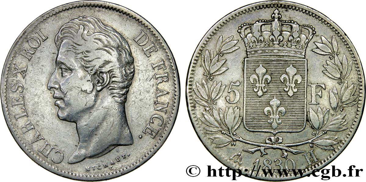 5 francs Charles X, 2e type 1830 La Rochelle F.311/44 TB35 