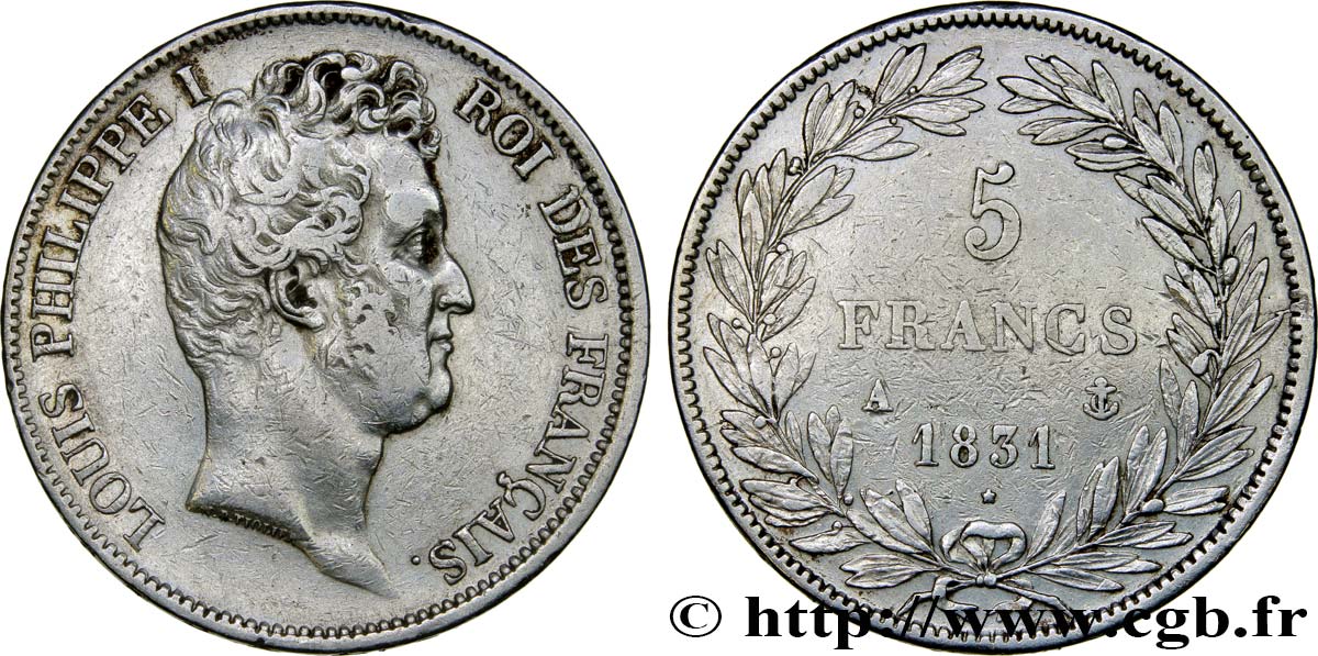 5 francs type Tiolier avec le I, tranche en creux 1831 Paris F.315/14 TB35 