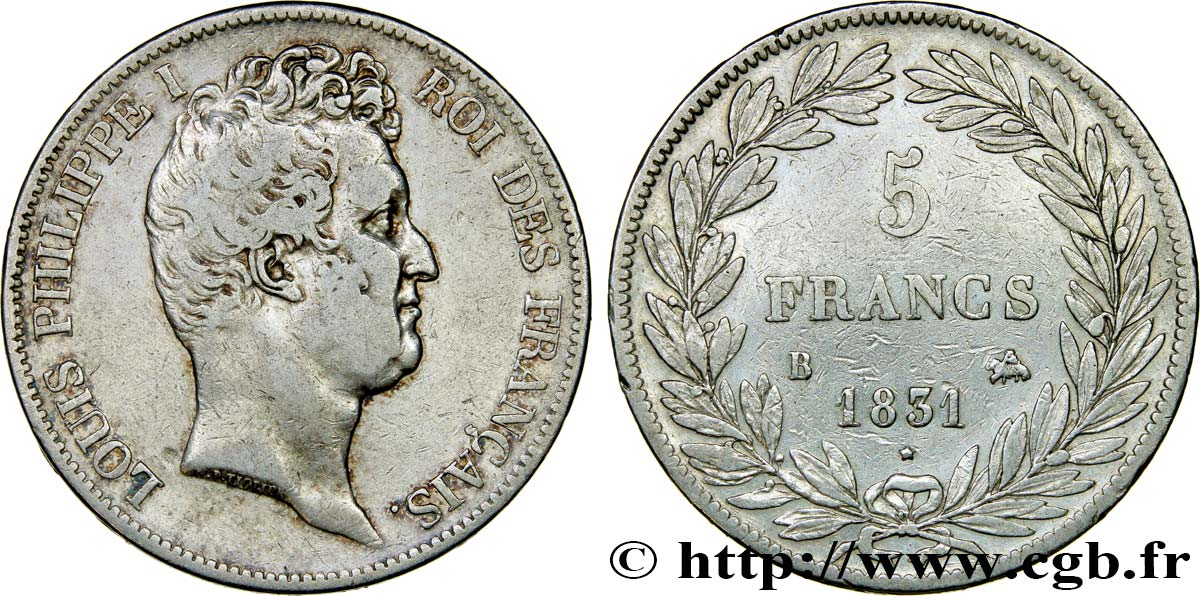 5 francs type Tiolier avec le I, tranche en creux 1831 Rouen F.315/15 BC35 