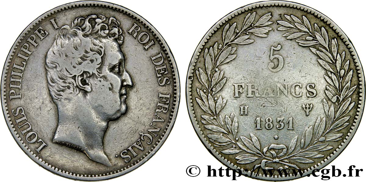 5 francs type Tiolier avec le I, tranche en creux 1831 La Rochelle F.315/18 BC35 