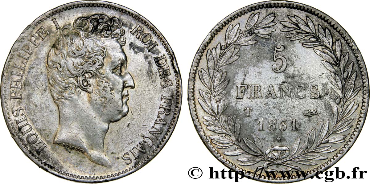 5 francs type Tiolier avec le I, tranche en creux 1831 Nantes F.315/26 BB48 