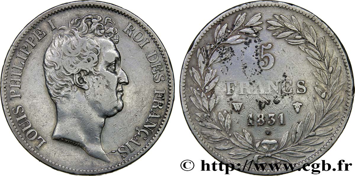 5 francs type Tiolier avec le I, tranche en creux 1831 Lille F.315/27 S30 