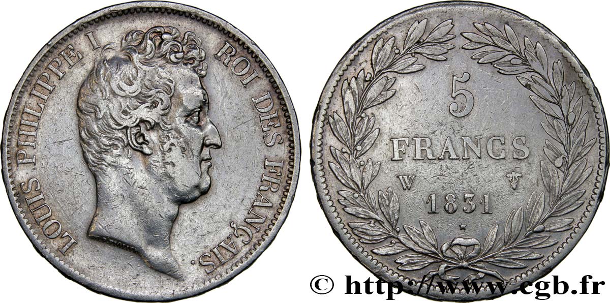 5 francs type Tiolier avec le I, tranche en relief 1831 Lille F.316/4 S35 
