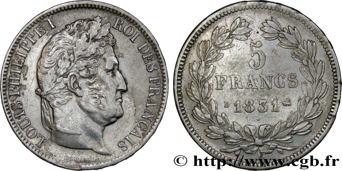5 francs Ier type Domard, tranche en relief 1831 Rouen F.320/2 XF45 